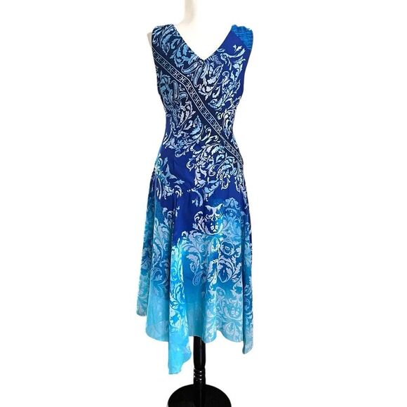 Rabbit Y2K Babydoll Asymetrical Midi Dress Sz 6 Teal Coastal Fairy Cottagecore - Picture 2 of 13